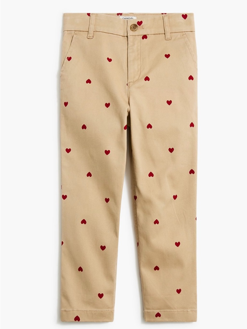 Crewcuts High Rise Girlfriend Beige Chino Pants with Red Heart Print Size 4 NWT